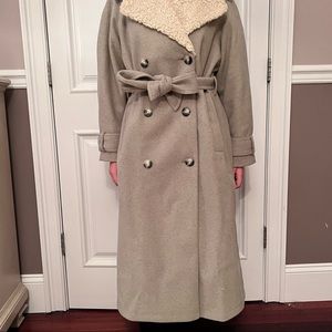 Teddy Collar Belted Maxi Coat